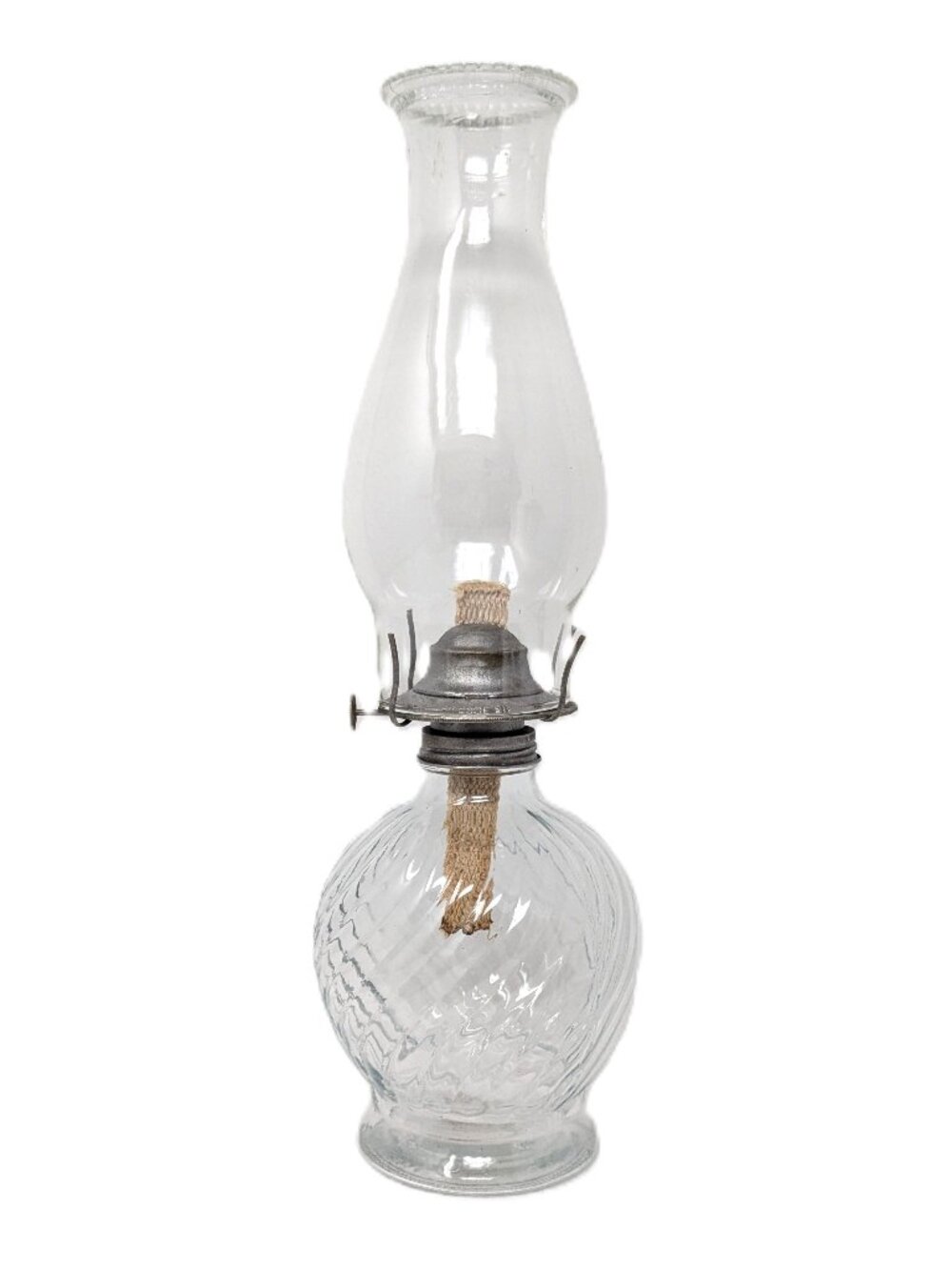 Vintage Kaadan Glass Hurricane Oil Lamp Kerosene with chimney 1980 Swirl Clear